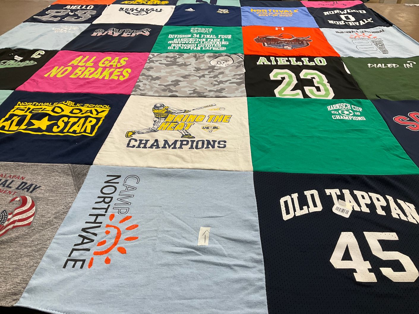 T-shirt quilt from northvale public school, old tappan high school by Vanessa from NJ