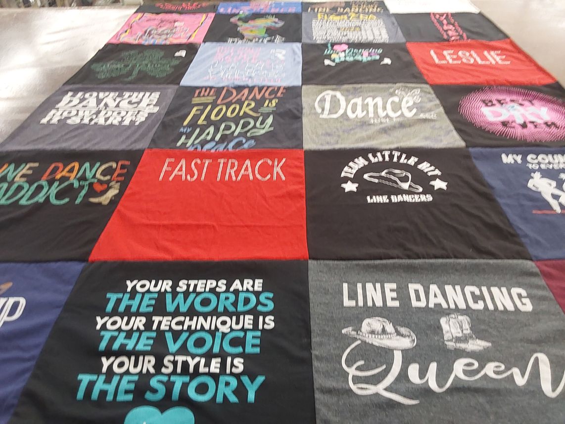 T-shirt quilt with line dancing, dance themes by Leslie from NV
