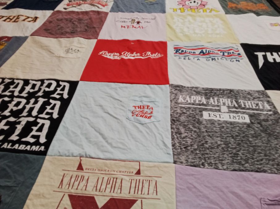 T-shirt quilt with sororities, fraternities themes by Mary from FL