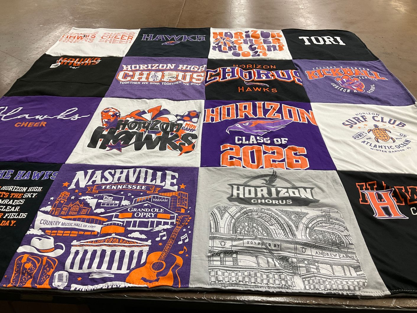 T-shirt quilt featuring horizon hawks by Liz from FL