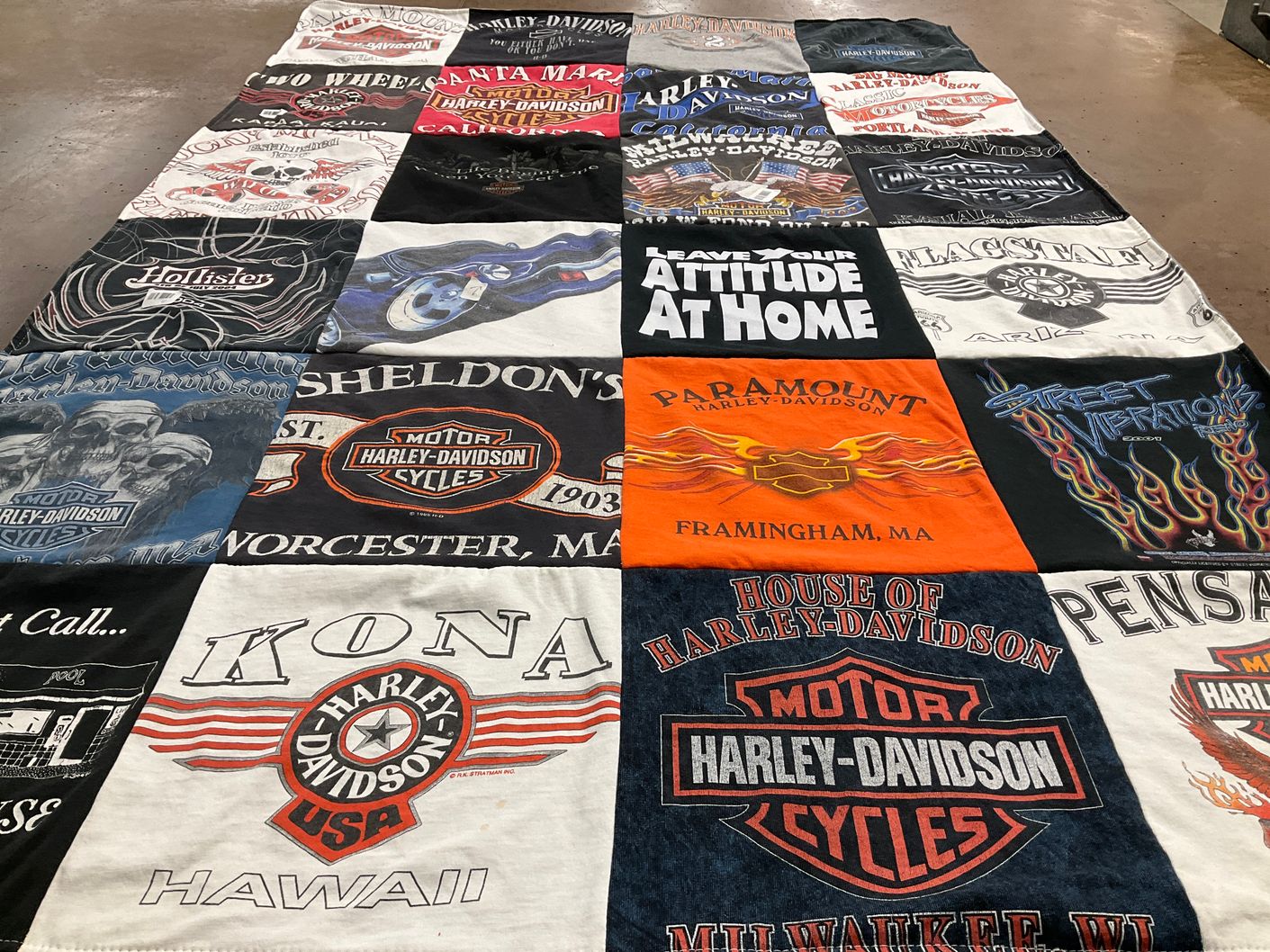 T-shirt quilt with motorcycles themes by Mary from OR
