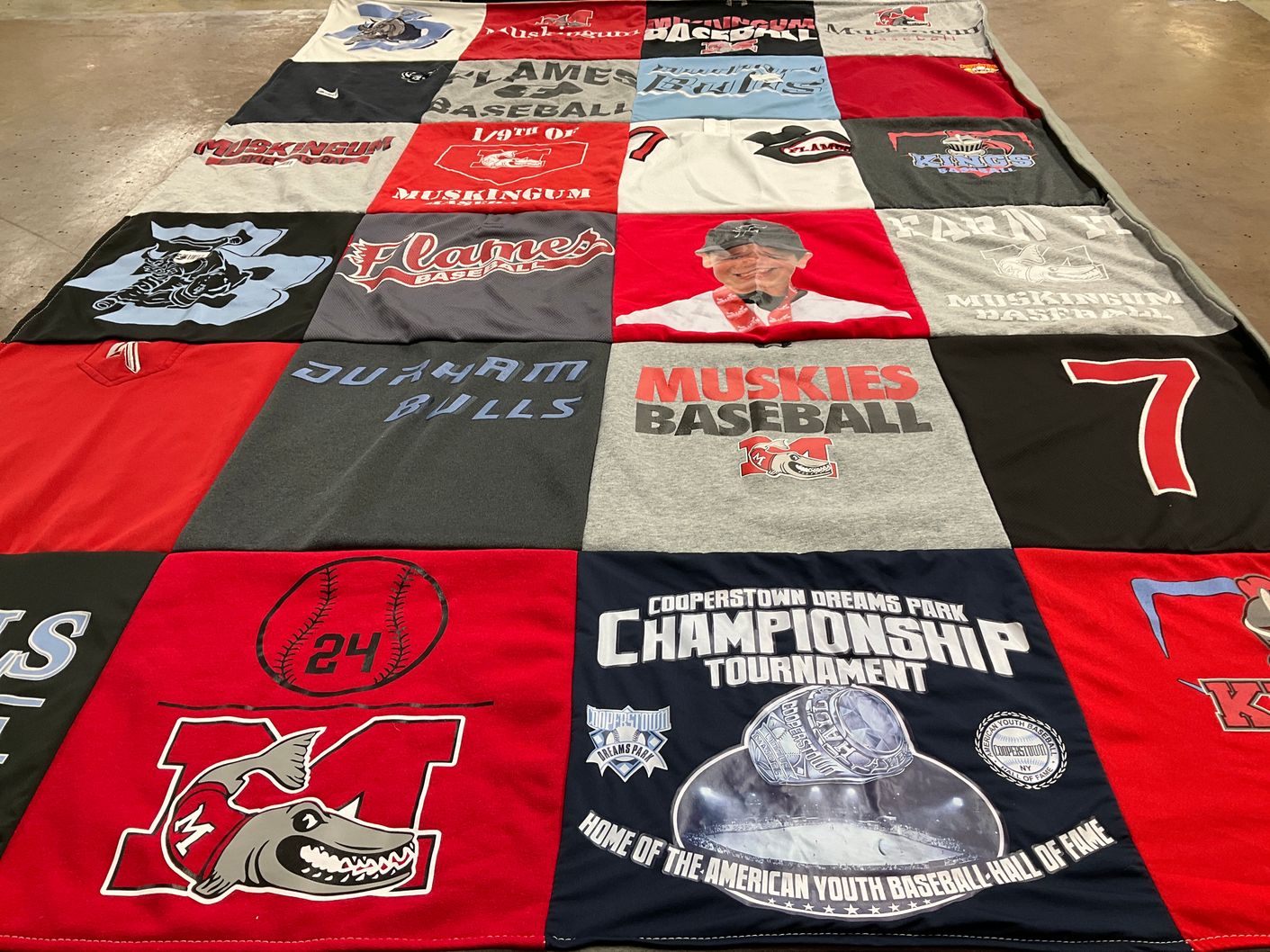 T-shirt quilt featuring muskies baseball, durham bulls by Sue from OH