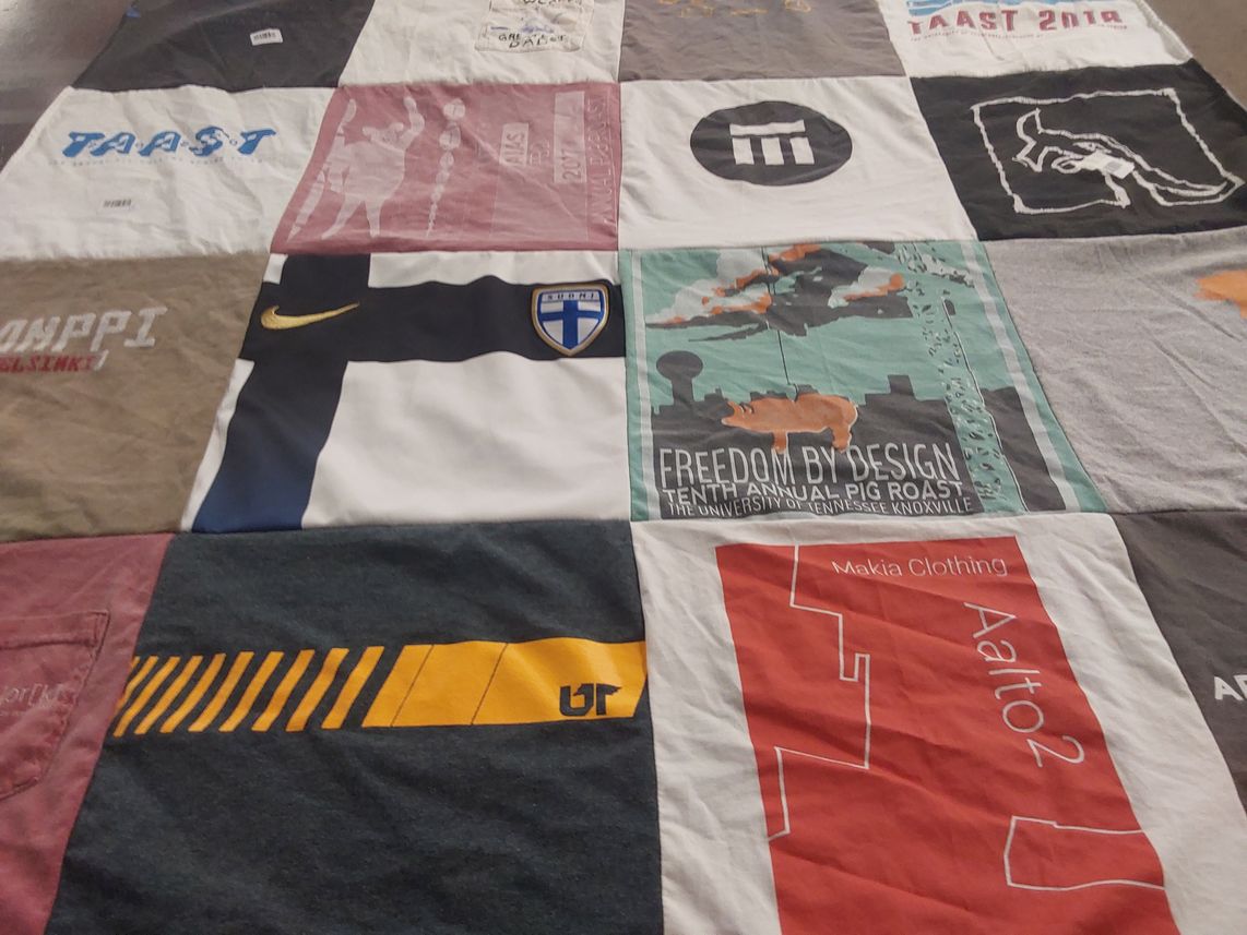 T-shirt quilt from the university of tennessee knoxville, aalto university by Laura from TN