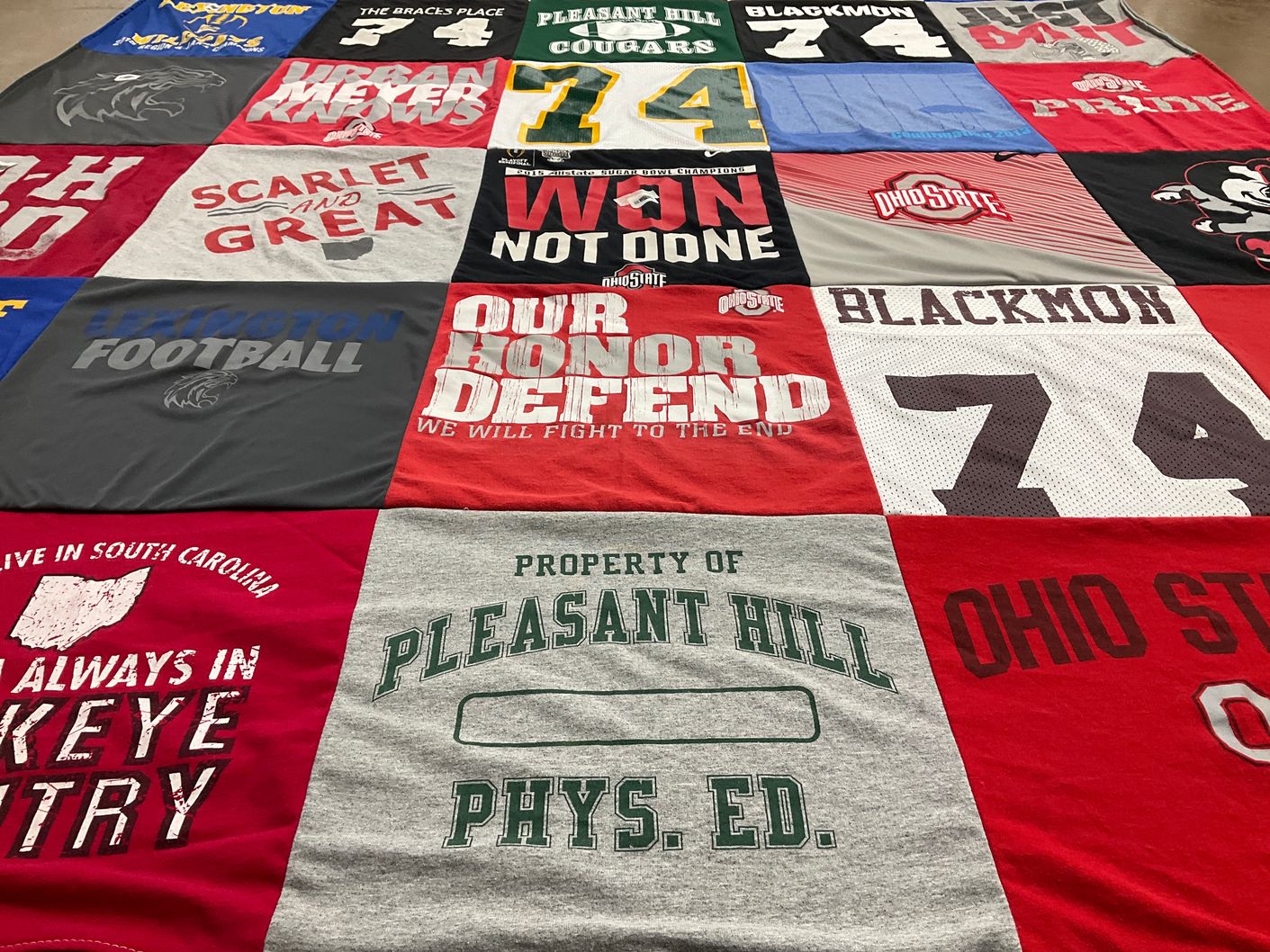 T-shirt quilt featuring pleasant hill cougars, ohio state buckeyes by Stephanie from SC