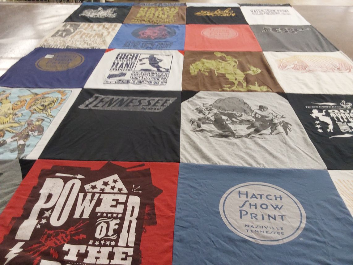 T-shirt quilt with graphic design, souvenirs themes by Laura from TN