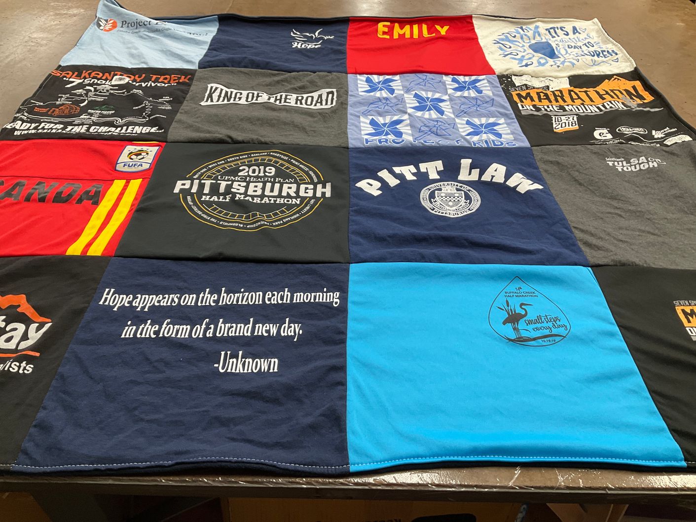 T-shirt quilt from university of pittsburgh law school by Emily from OK