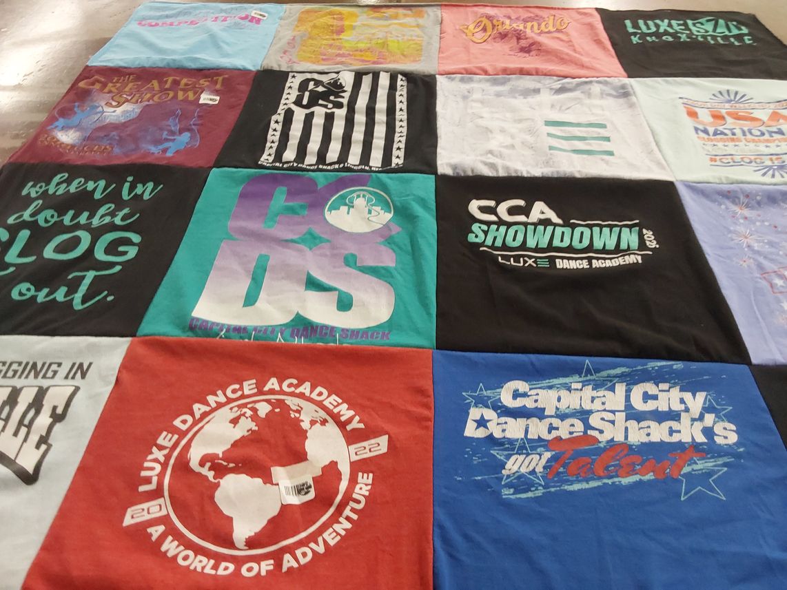 T-shirt quilt with dance themes by Jess from NE
