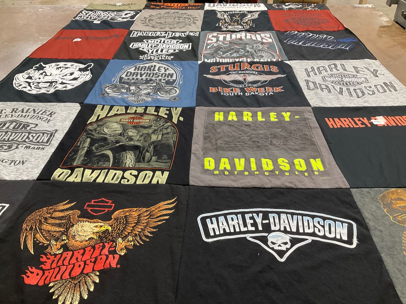 T-shirt quilt with motorcycles, biking themes by Daniel from TX