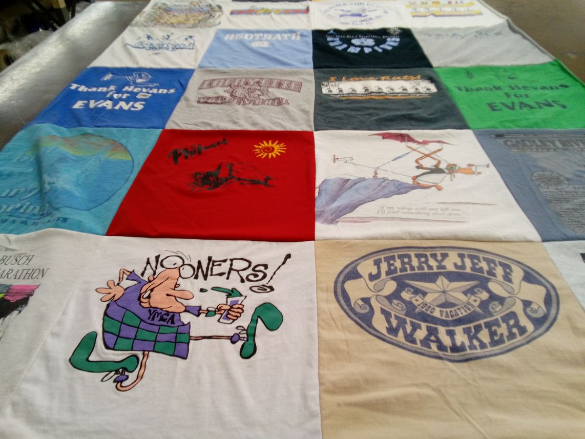 T-shirt quilt with marathons, music themes by Melinda from NC