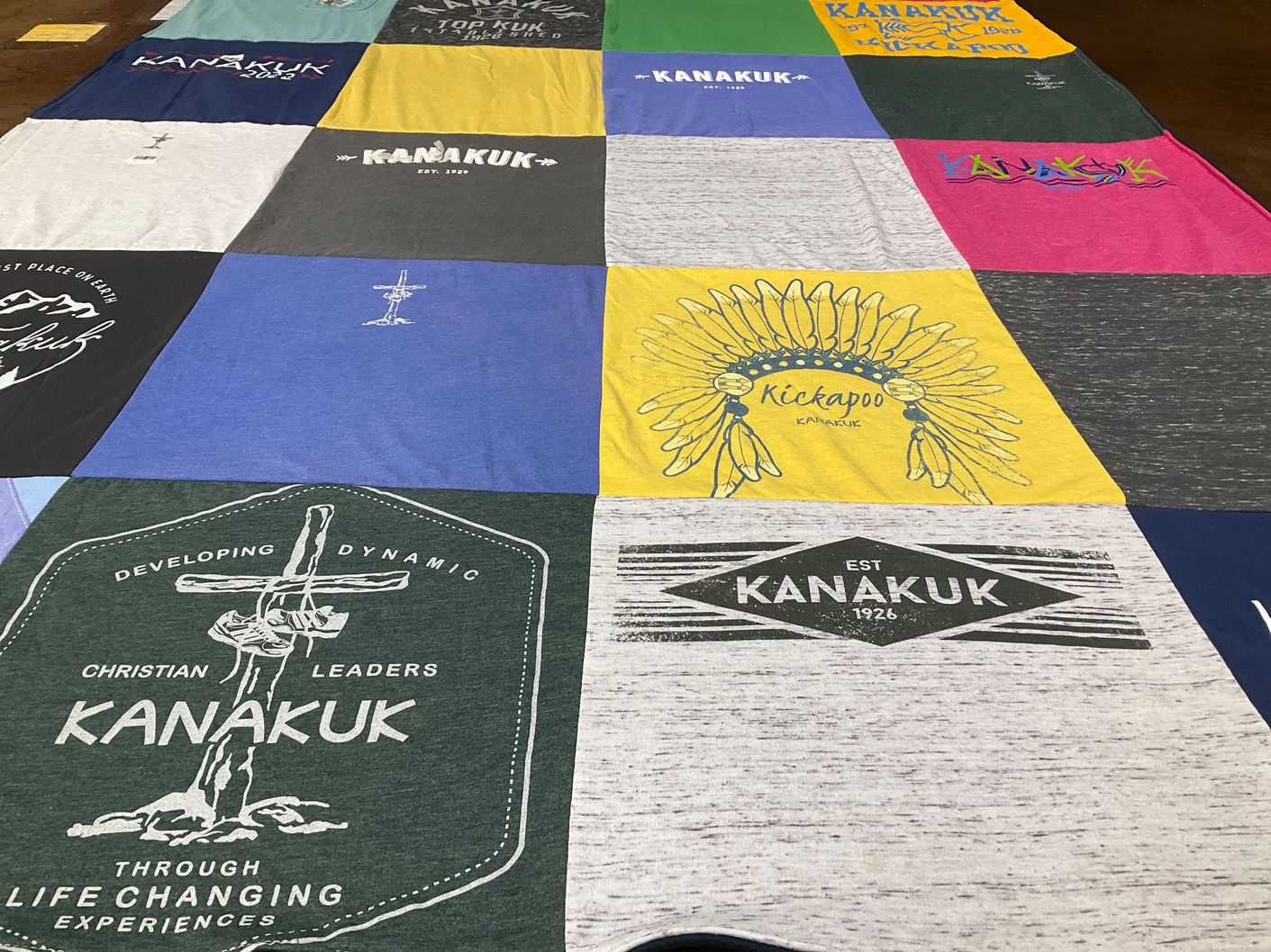 T-shirt quilt with camping, youth themes by Bonnie from AL