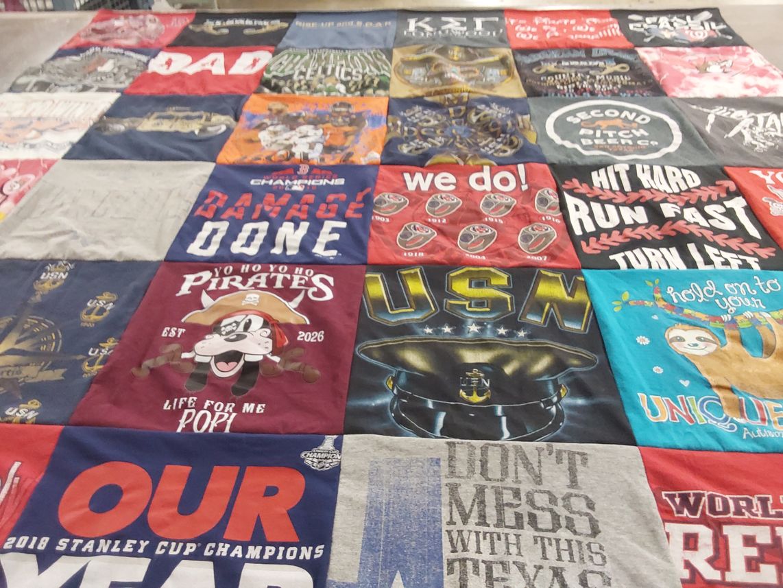 T-shirt quilt with pirates, texas themes by Brent from TX