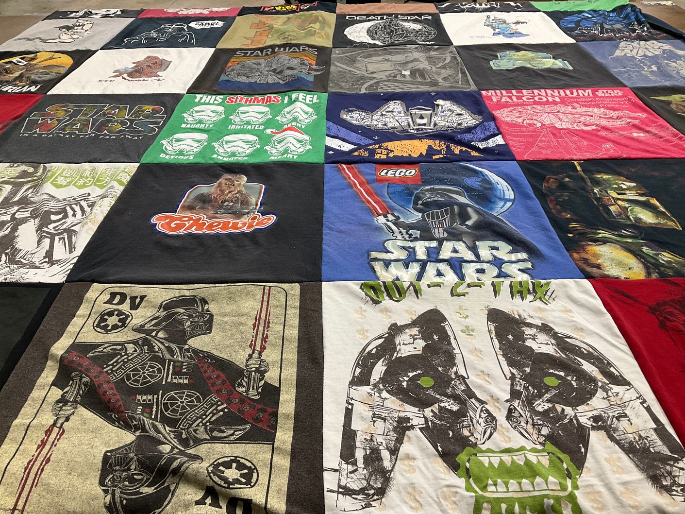 T-shirt quilt with star wars, movies themes by Oscar from CA
