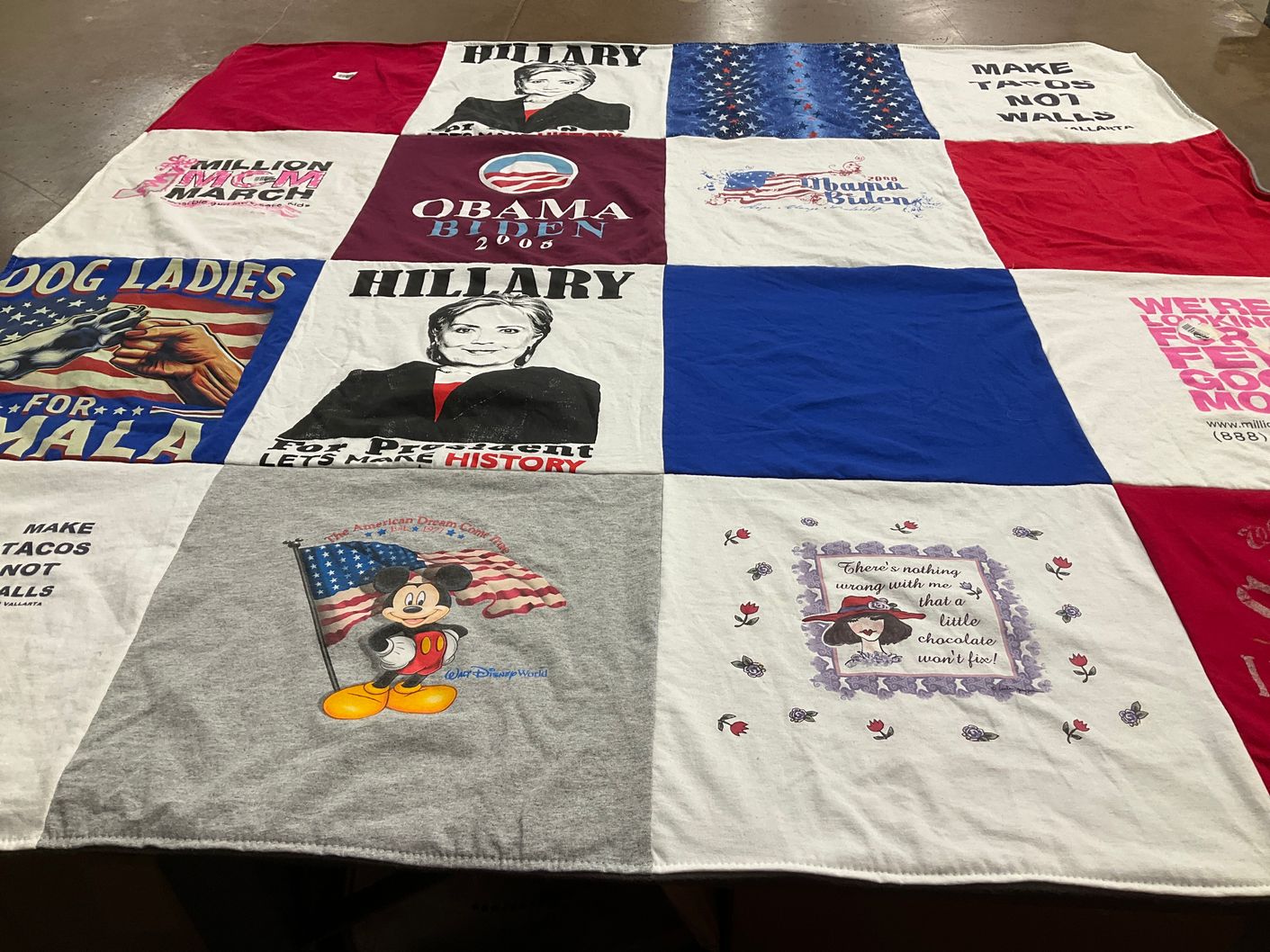T-shirt quilt with politics, activism themes by Paula from FL