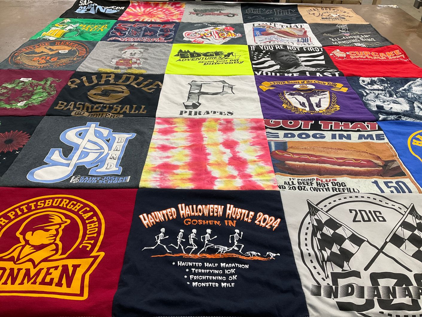 T-shirt quilt from purdue university, saint joseph high school by Lily from IN