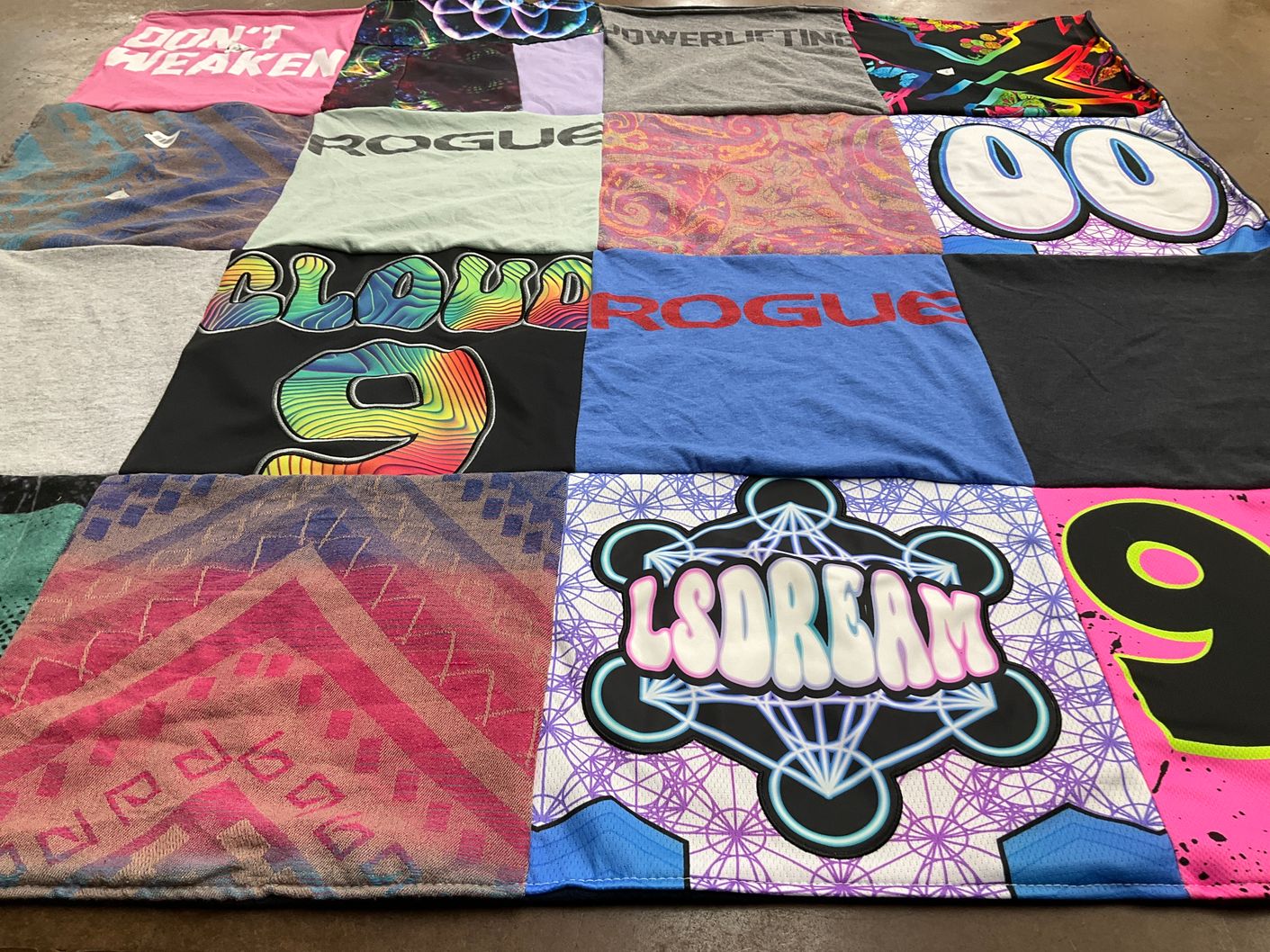 T-shirt quilt with fitness, weightlifting themes by CINDY from FL