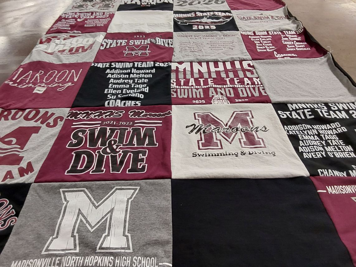 T-shirt quilt featuring madisonville north hopkins high school swim team by Valarie from KY