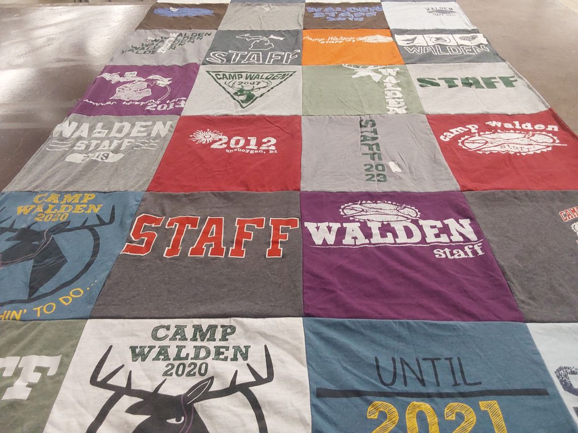 T-shirt quilt with camping, outdoor activities themes by peggy from MO