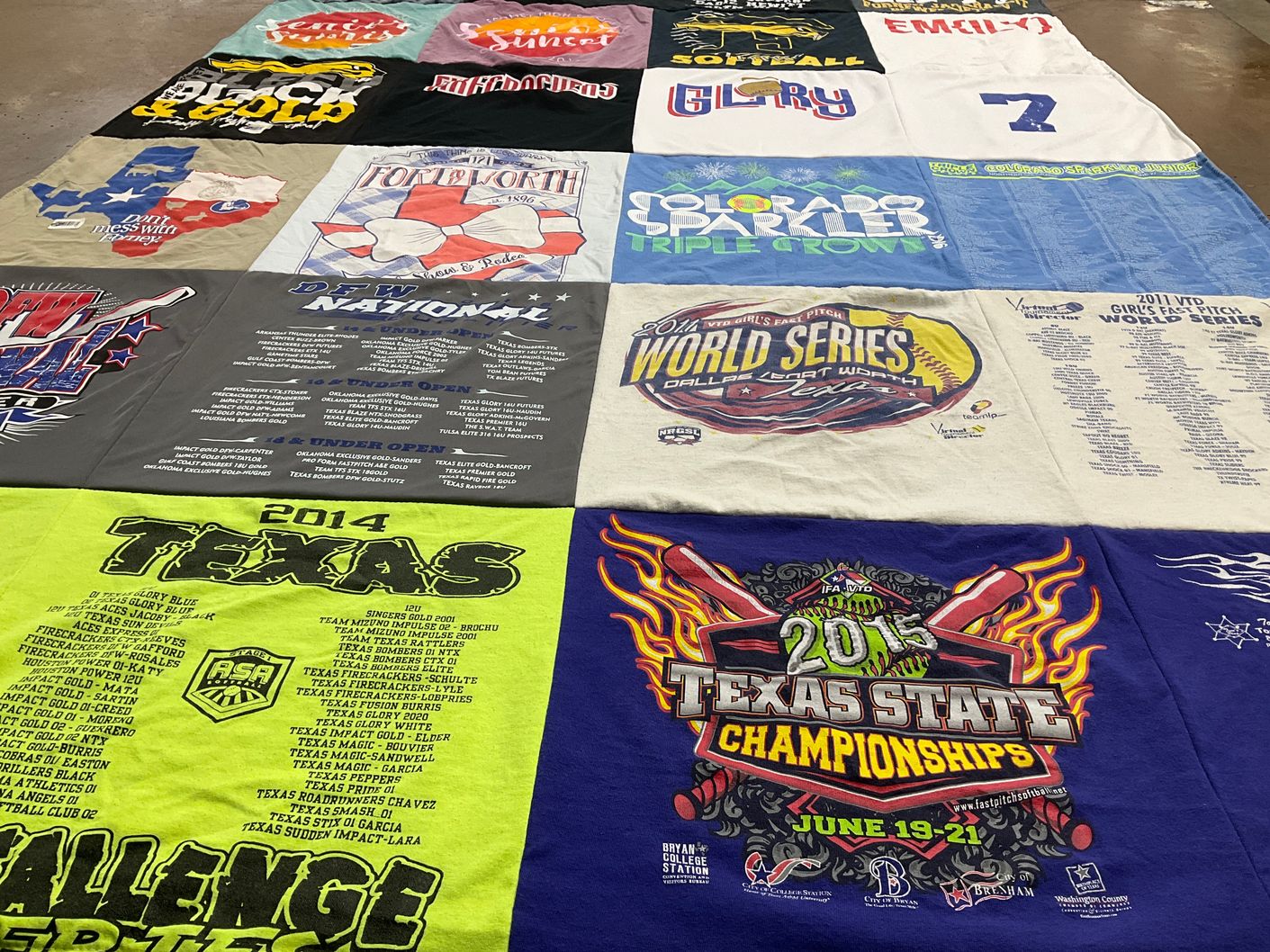 T-shirt quilt with softball, sports themes by Amy from TX
