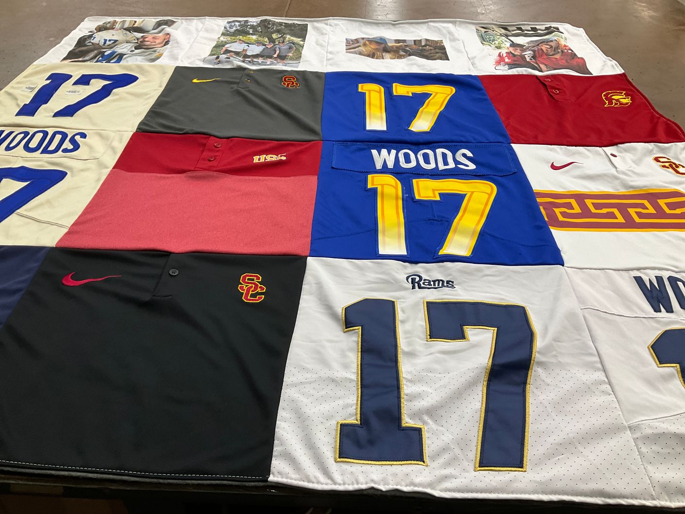 T-shirt quilt featuring university of southern california, los angeles rams by Claudia from CA