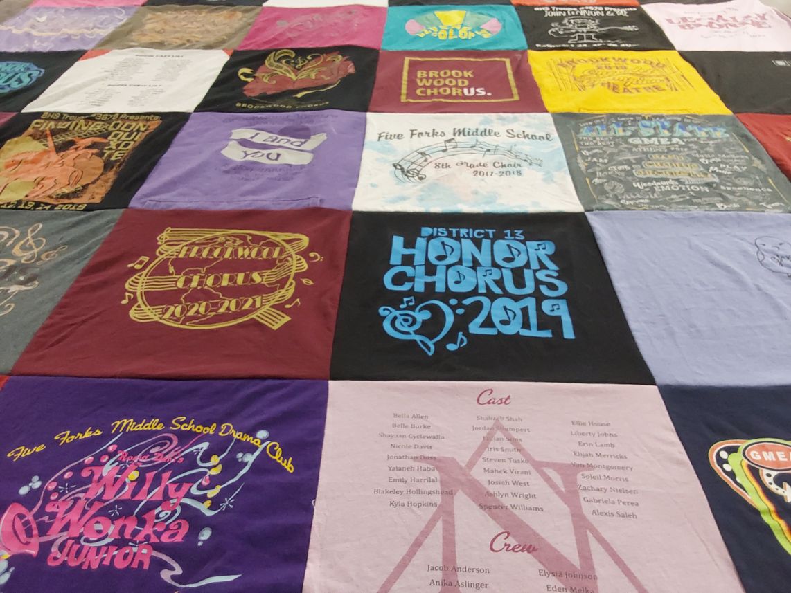T-shirt quilt from five forks middle school, brookwood high school by Lillie from GA