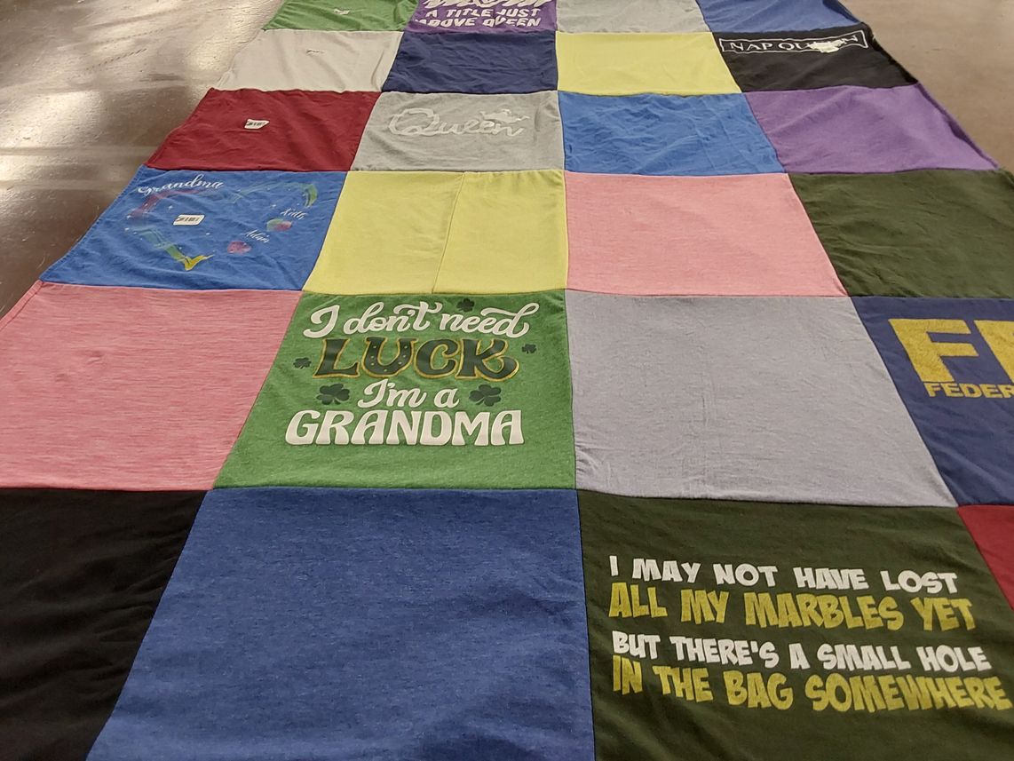 T-shirt quilt with family, humor themes by donna from PA