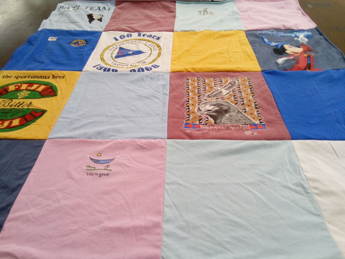 T-shirt quilt with mickey mouse, nature themes by Melissa from CT