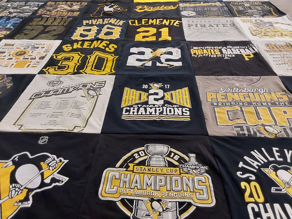 T-shirt quilt featuring pittsburgh penguins hockey team, pittsburgh pirates baseball team by Michael from PA