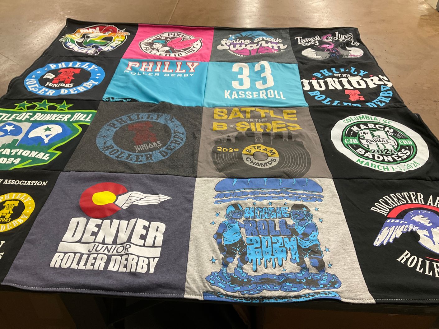 T-shirt quilt featuring denver junior roller derby, philly juniors roller derby by Lisa from PA