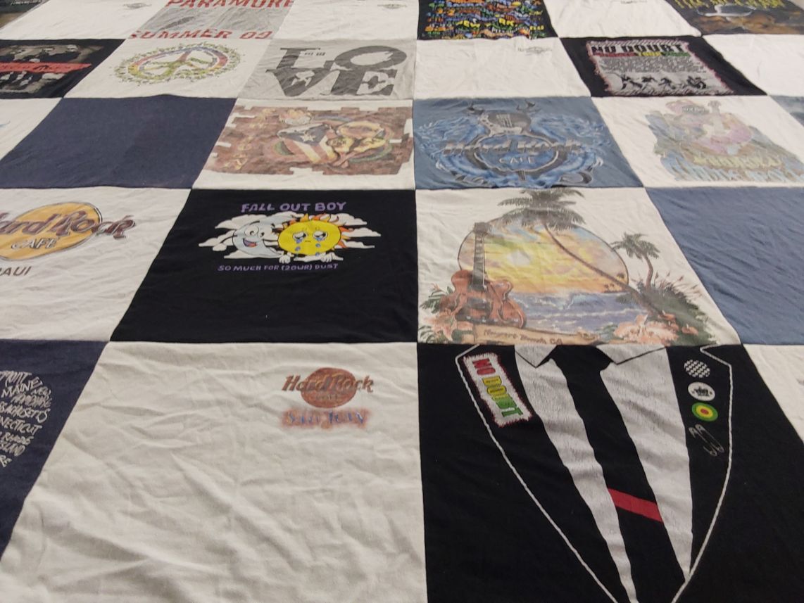 T-shirt quilt with music, bands themes by Samantha from CA