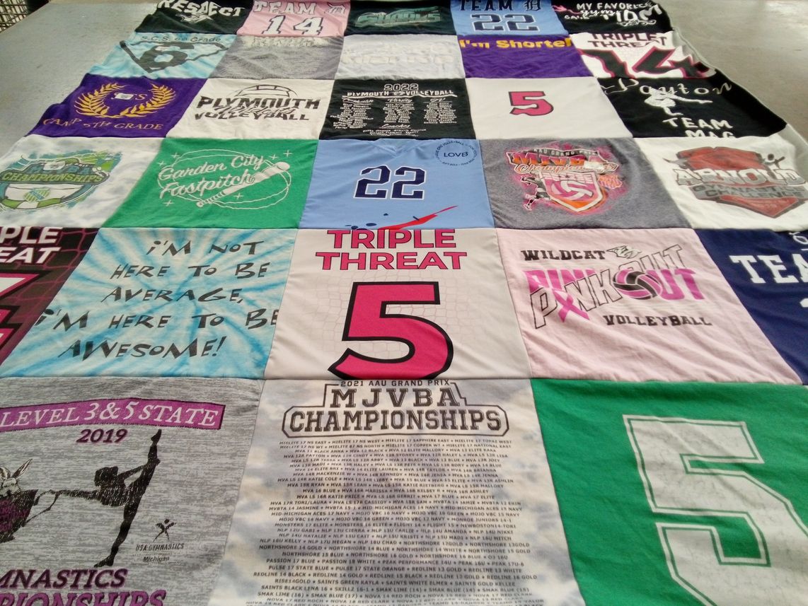 T-shirt quilt featuring triple threat volleyball by Kami from MI