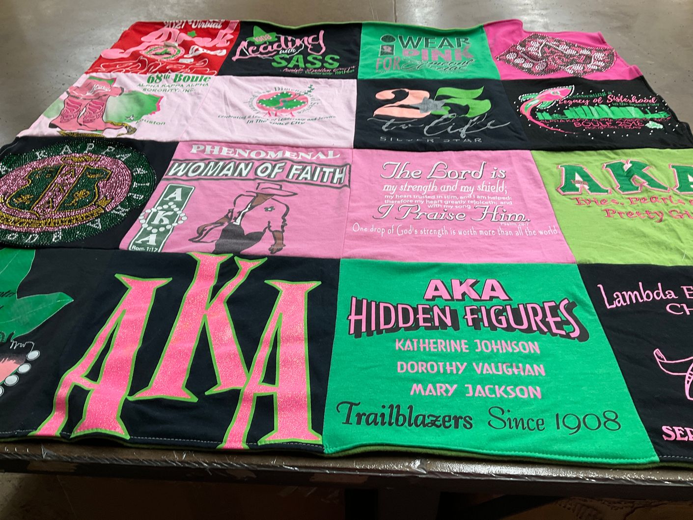 T-shirt quilt with sorority, pink themes by Melody from GA