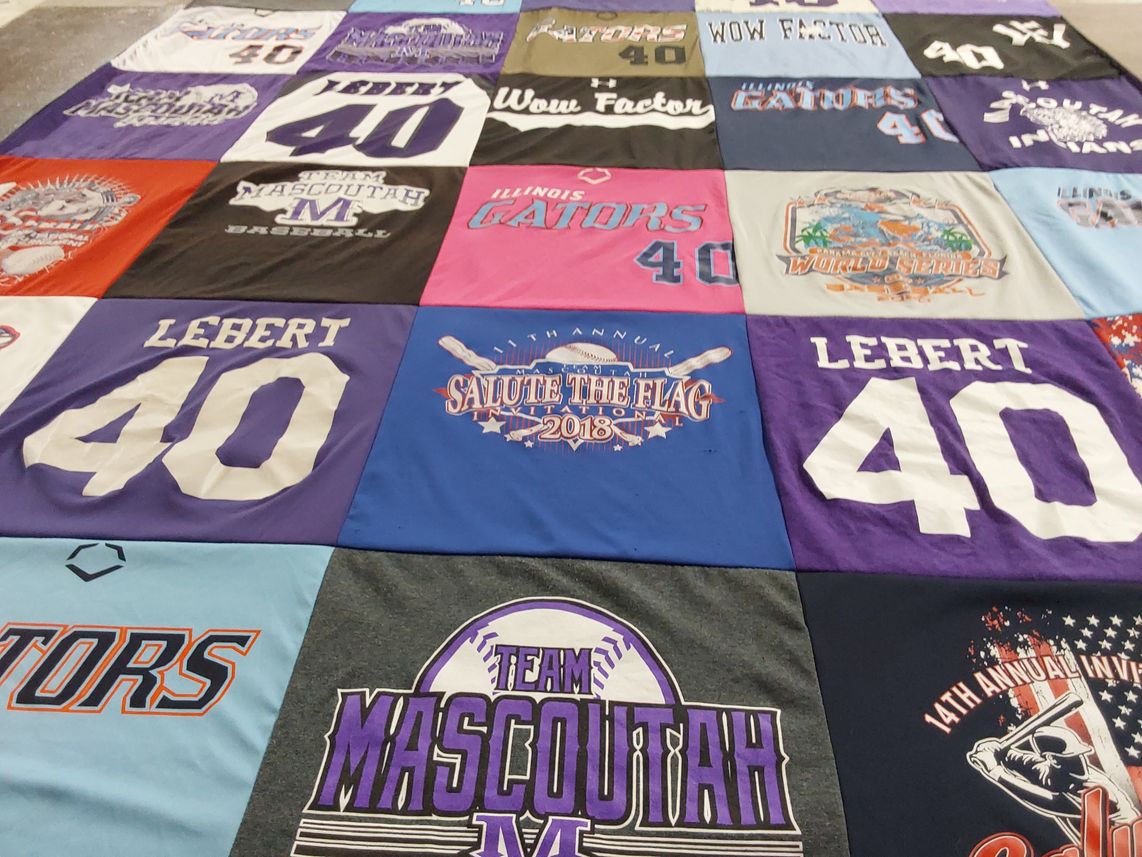 T-shirt quilt from mascoutah high school, illinois state university by Sara from IL