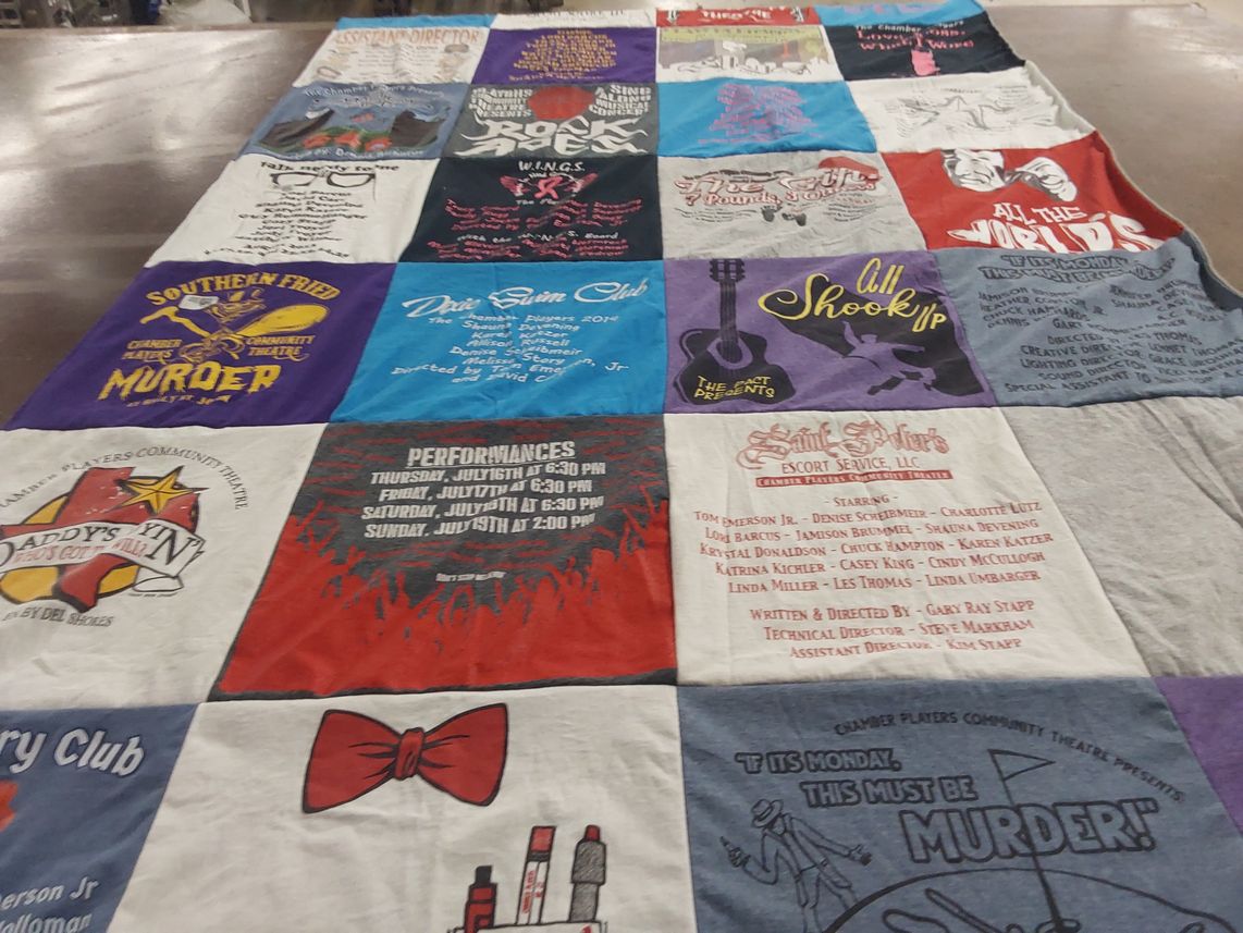 T-shirt quilt with theater, performing arts themes by Shauna from KS