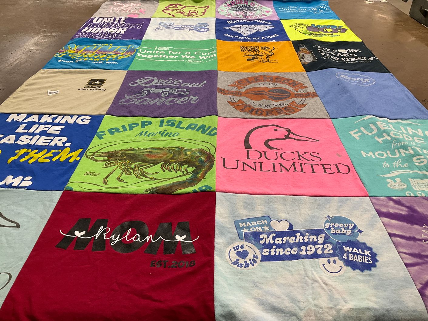 T-shirt quilt with hunting, fishing themes by Lauren from SC