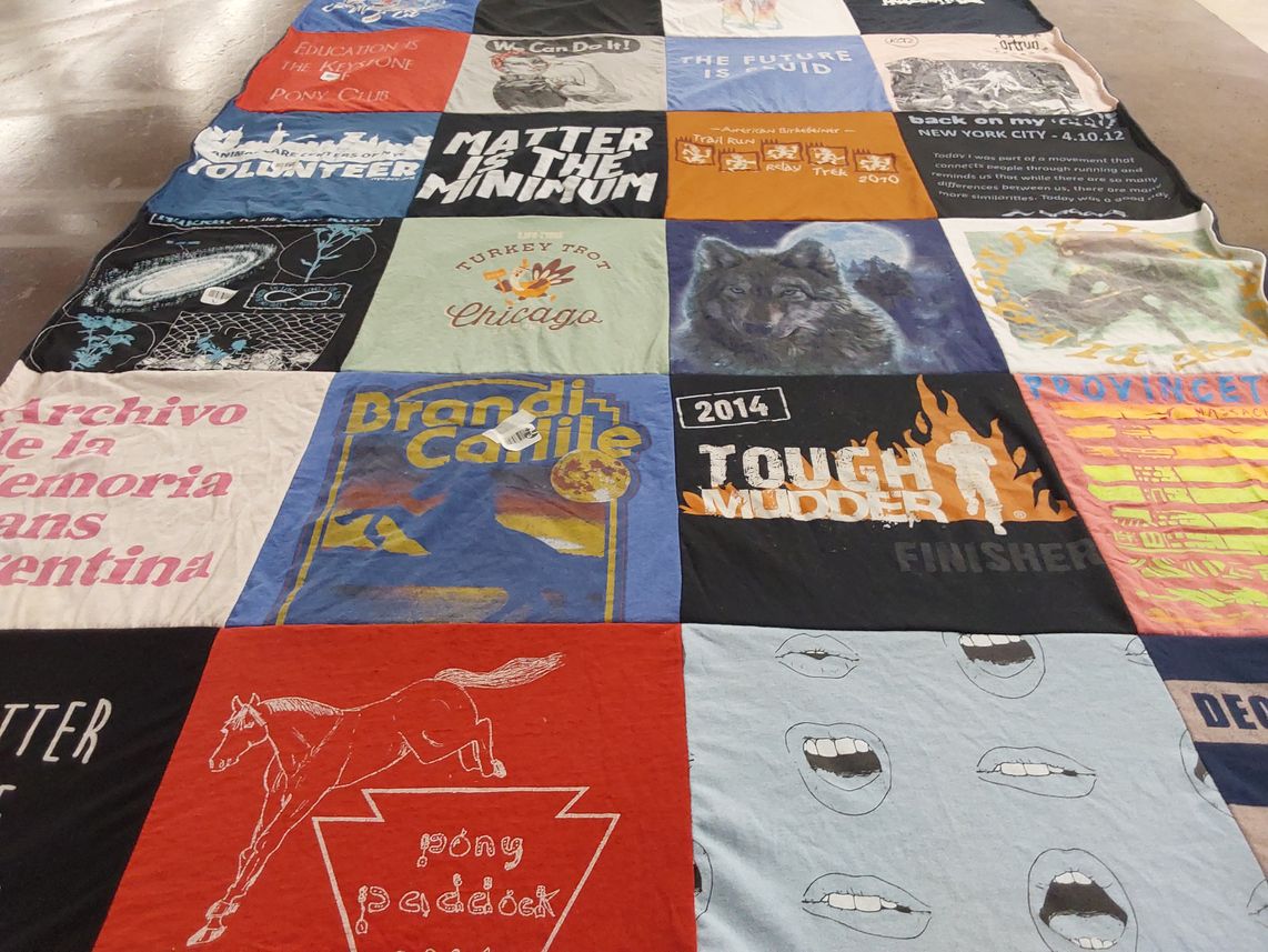 T-shirt quilt with music, running themes by Celia from NY