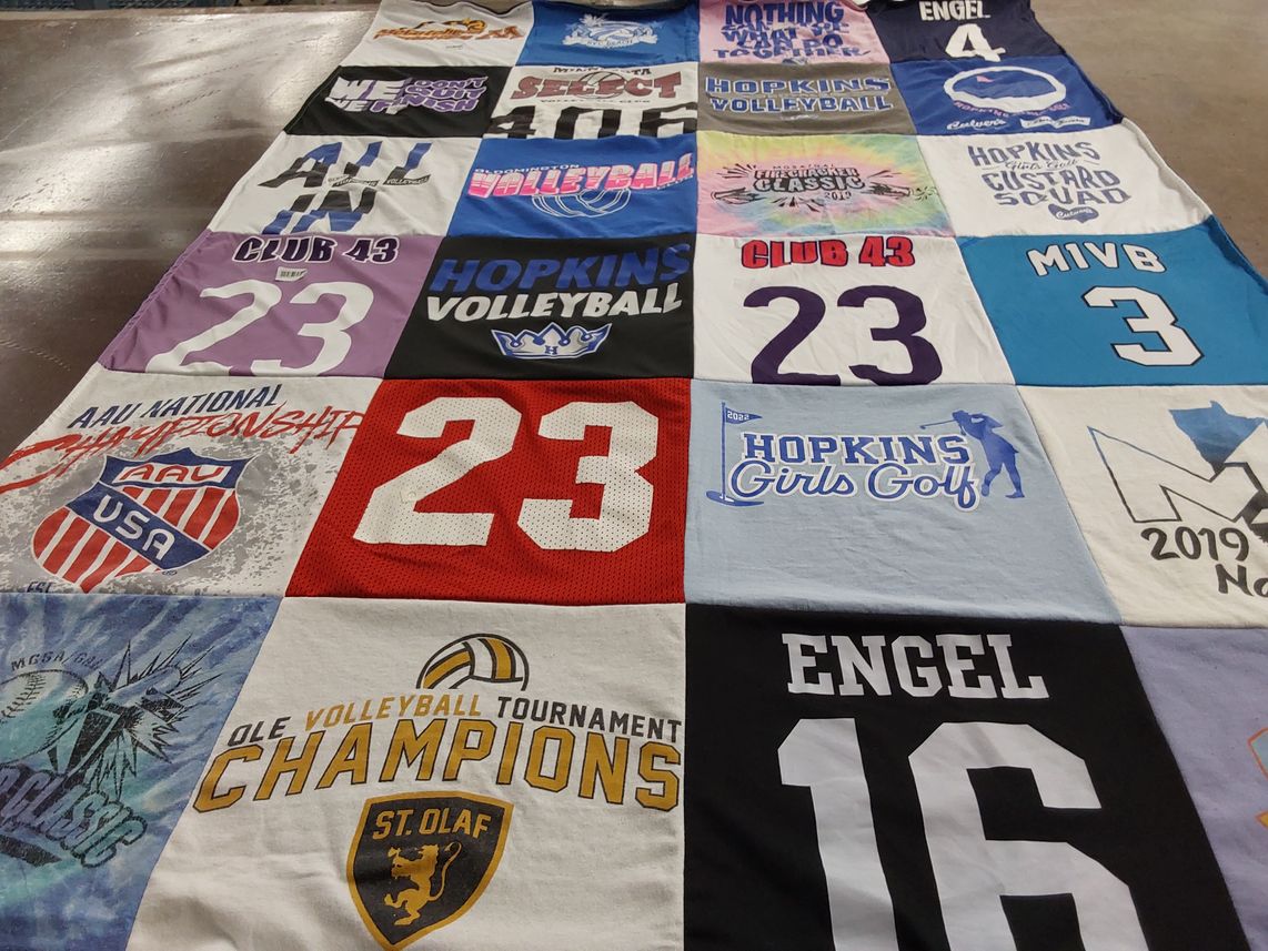 T-shirt quilt featuring hopkins volleyball, club 43 by Julie from MN