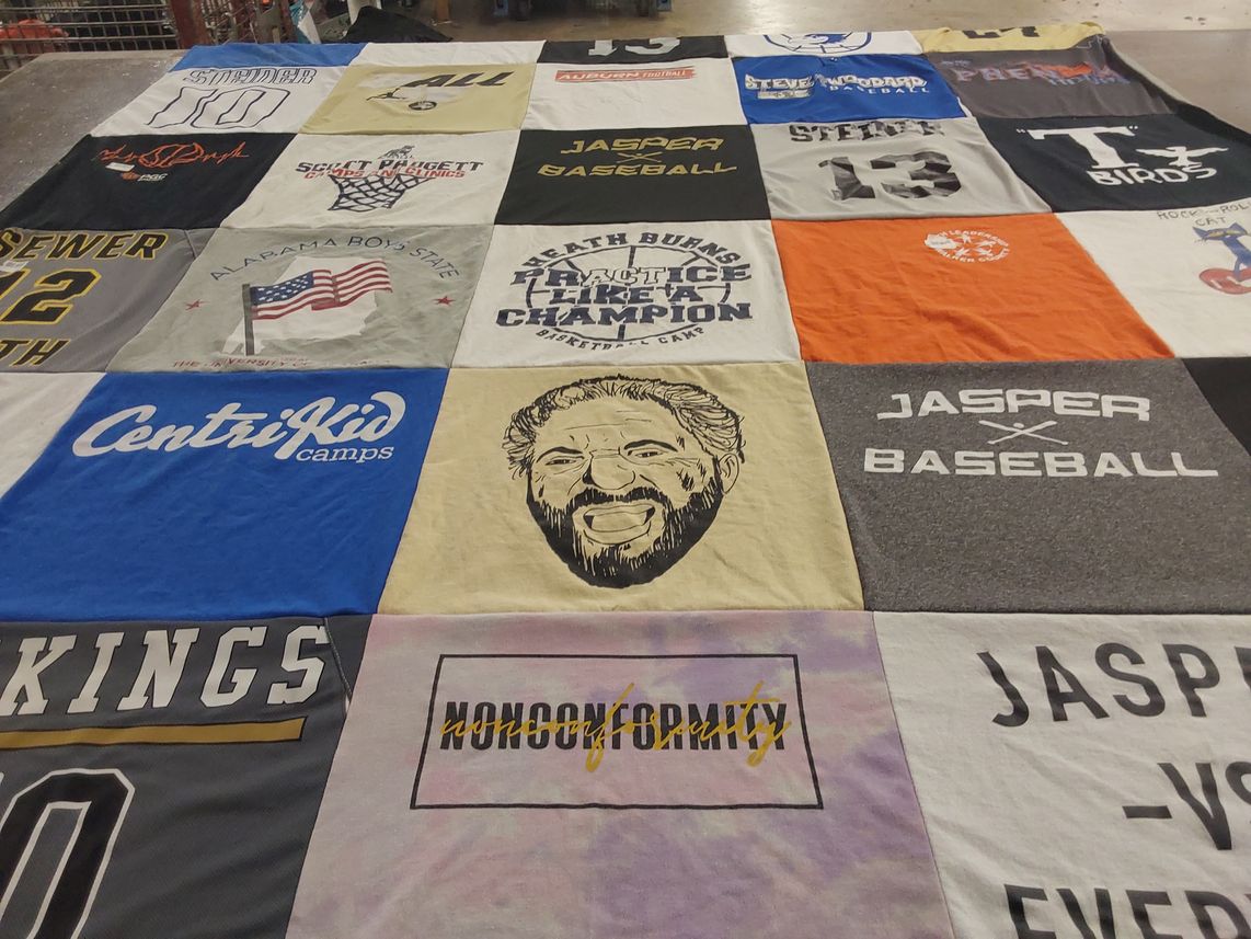 T-shirt quilt featuring jasper baseball team by Sara from AL