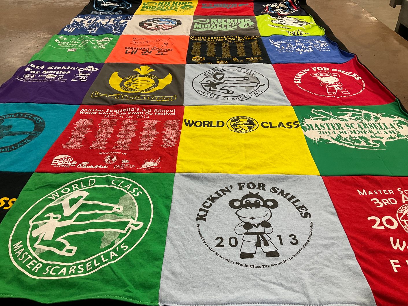 T-shirt quilt with taekwondo, martial arts themes by Susan from AL
