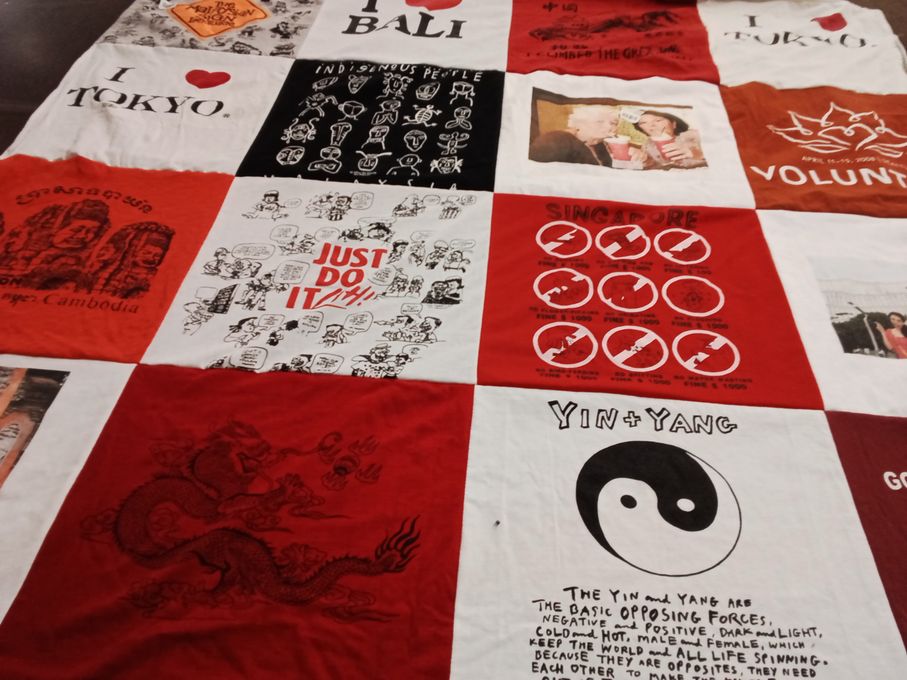 T-shirt quilt with travel, culture themes by Noel from WA