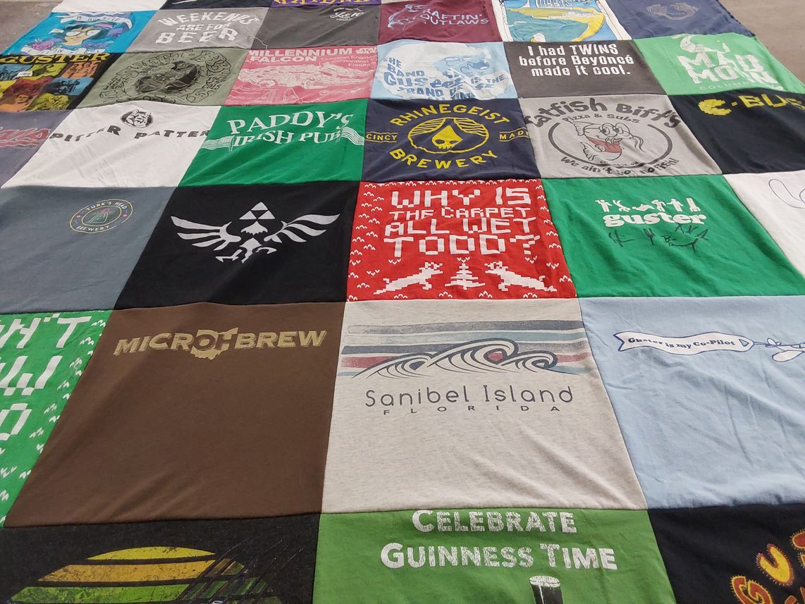 T-shirt quilt with craft beer, brewery themes by Kelly Zalenski from OH