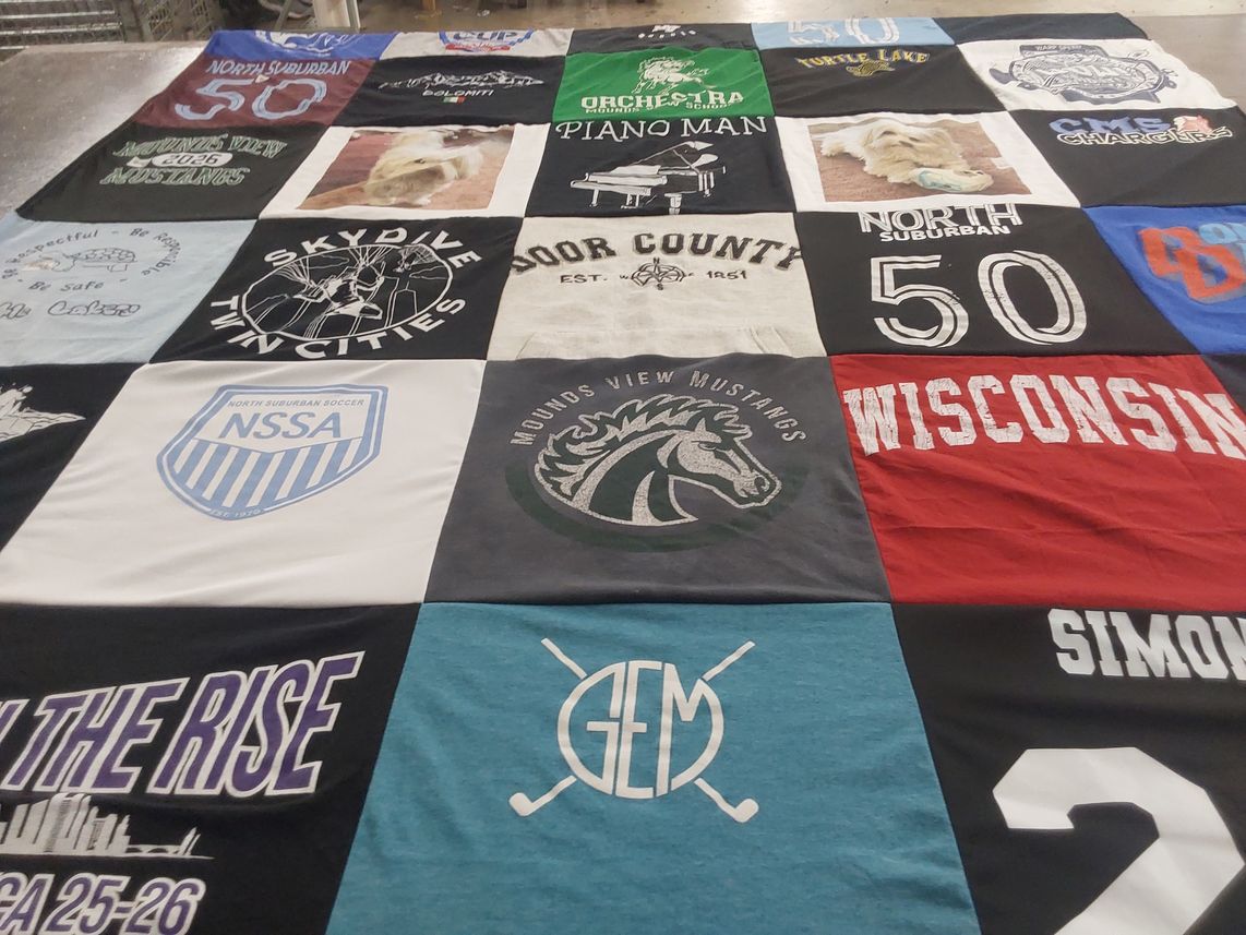 T-shirt quilt featuring mounds view mustangs by Annika from MN