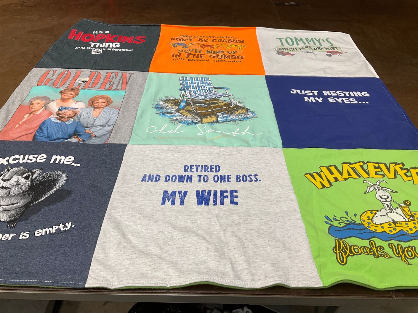 T-shirt quilt with television, humor themes by Elizabeth from MS
