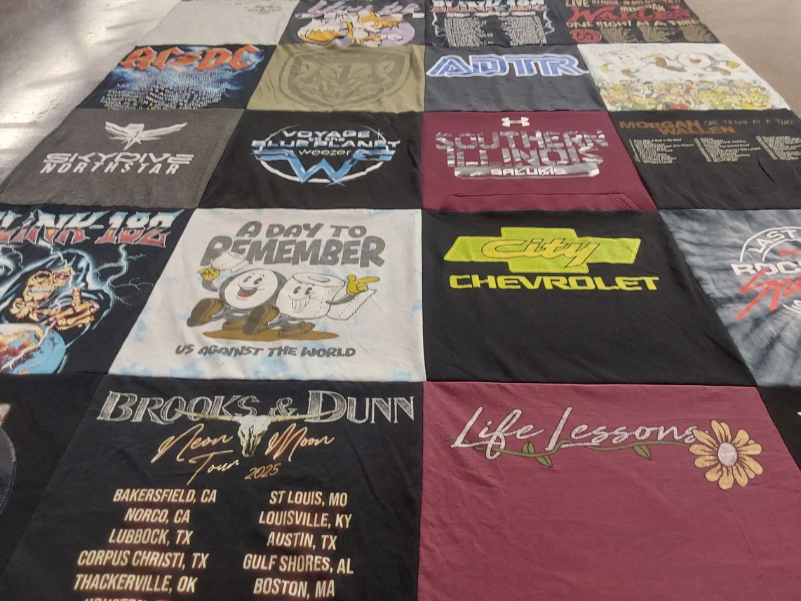 T-shirt quilt featuring southern illinois salukis by Sue from MN