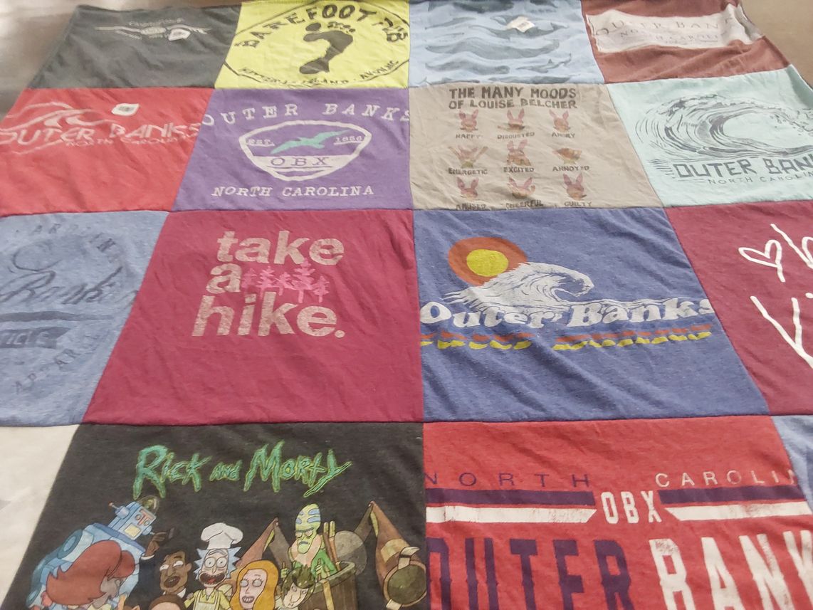 T-shirt quilt with beach, hiking themes by James from VA