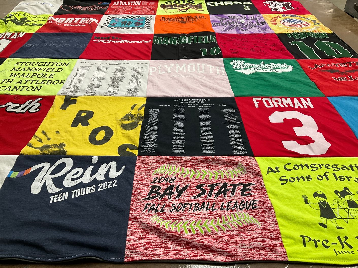 T-shirt quilt featuring bay state softball league by Carol from MA