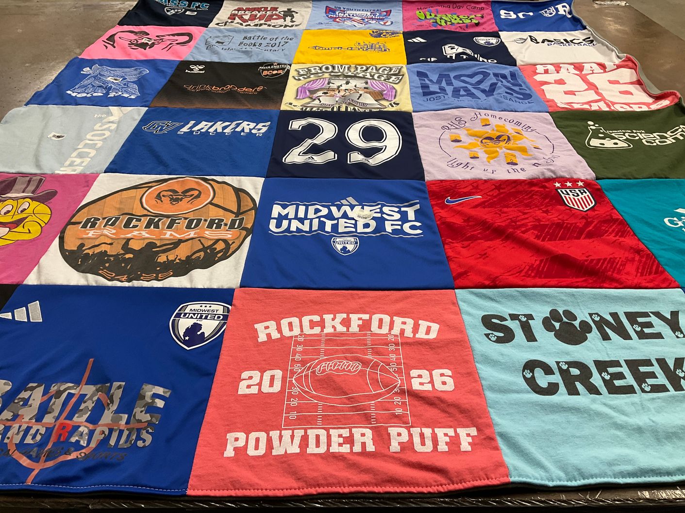 T-shirt quilt featuring rockford community, midwest united soccer club by Emily from MI