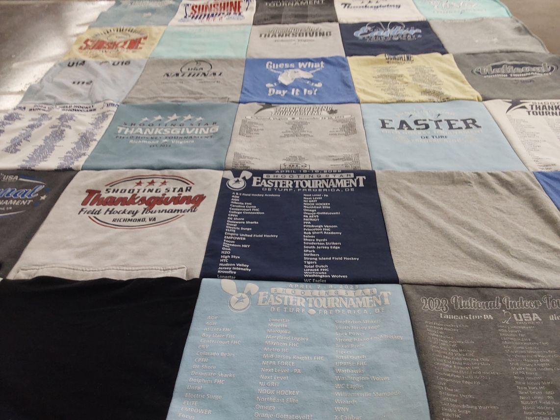 T-shirt quilt with field hockey themes by Kelly from VA