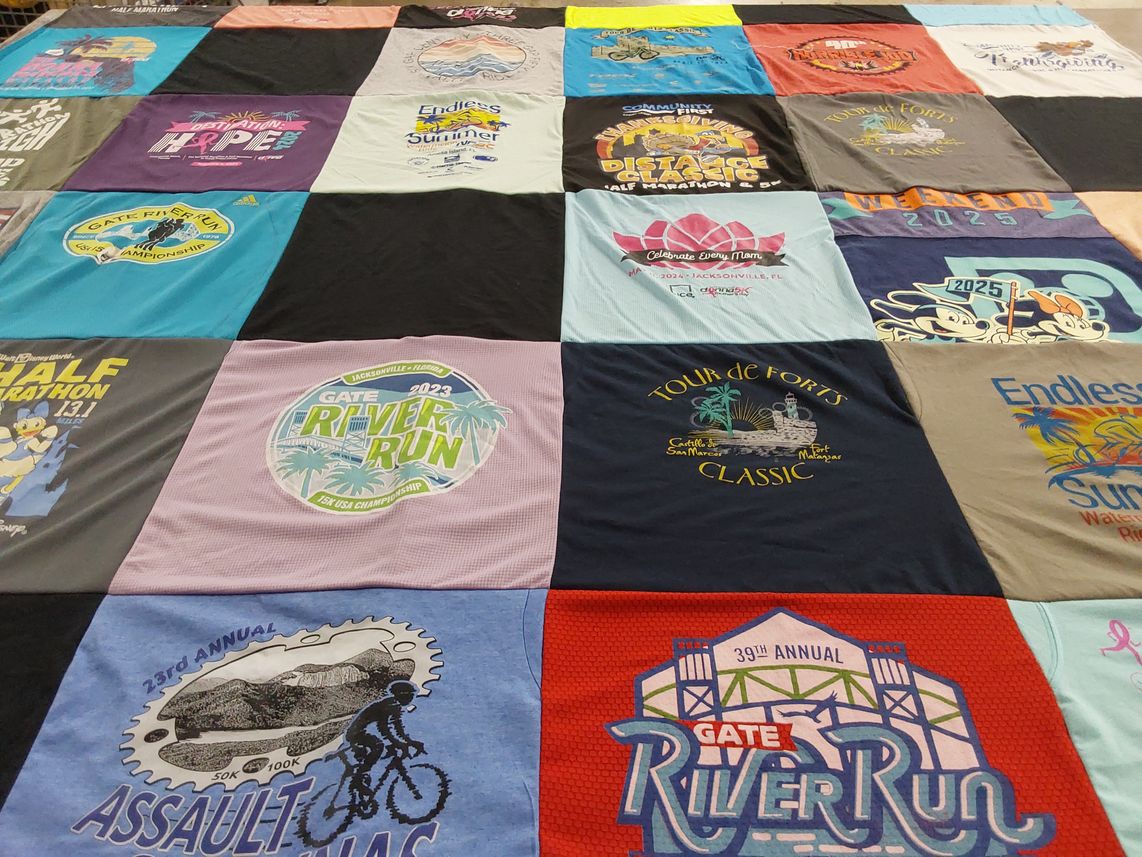 T-shirt quilt with running, races themes by Victoria from FL