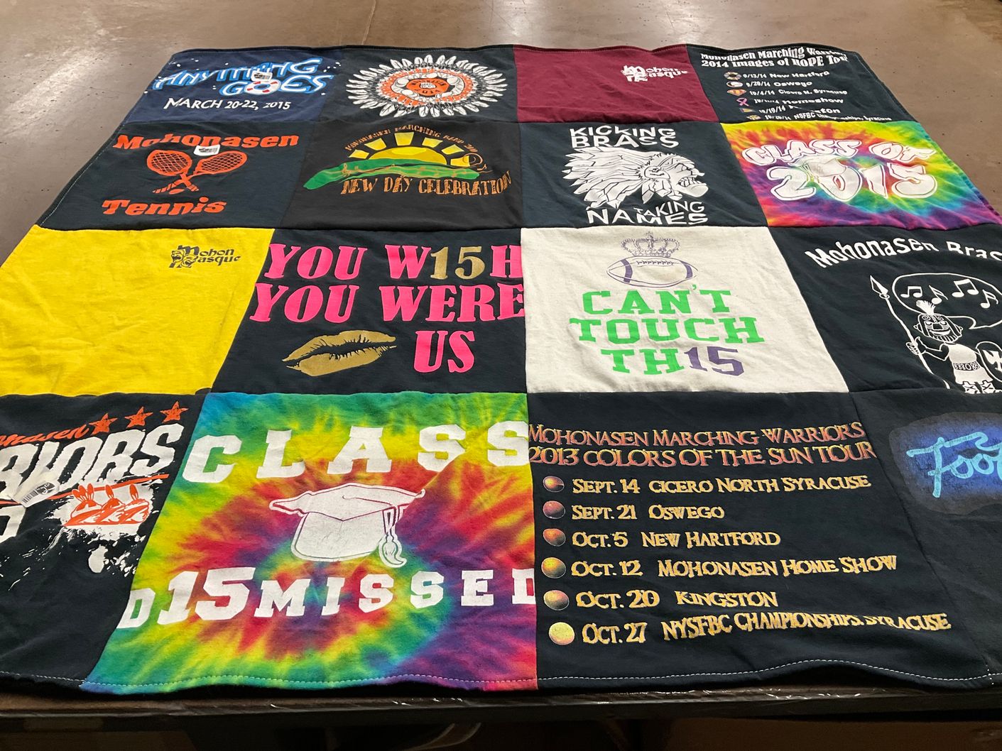 T-shirt quilt featuring mohonasen marching warriors by Molly from NY