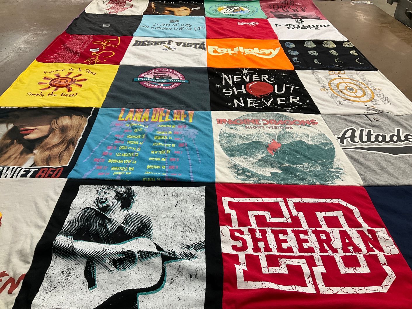 T-shirt quilt with music, concerts themes by Patricia from AZ